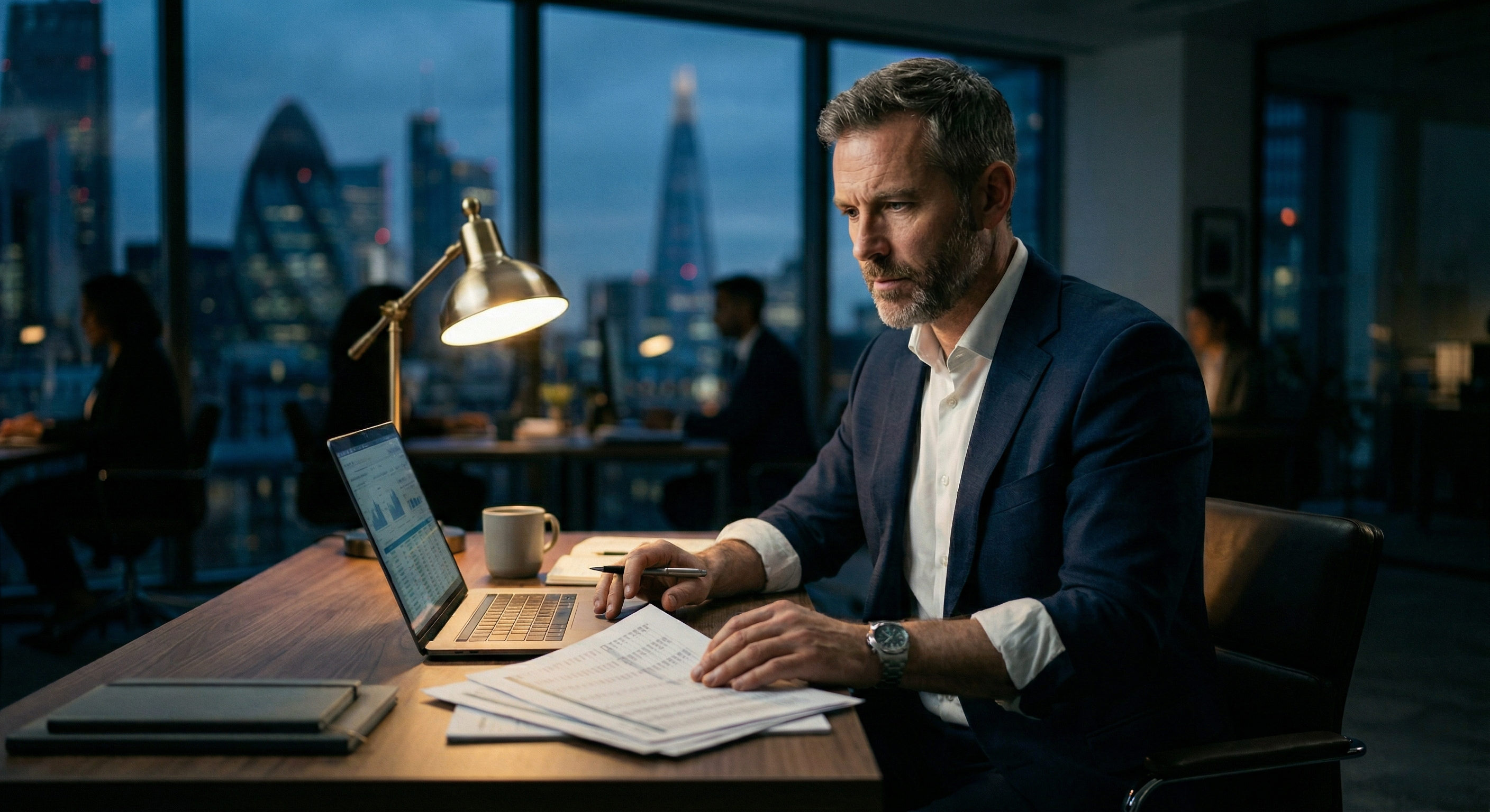 Business professional reviewing R&D tax documents